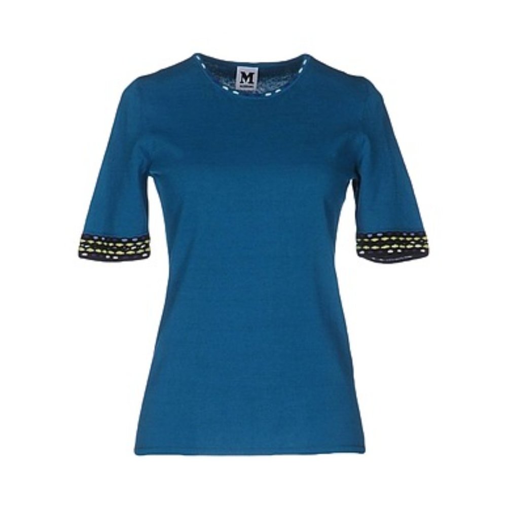 M Missoni NWOT Deep Jade Teal Cotton Blend Short Sleeve Sweater Knit Top IT 40
